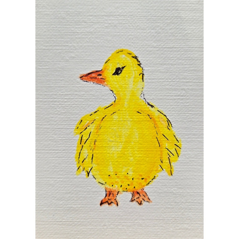 ACEO Original Art Yellow Duck Acrylic and Ink Painting